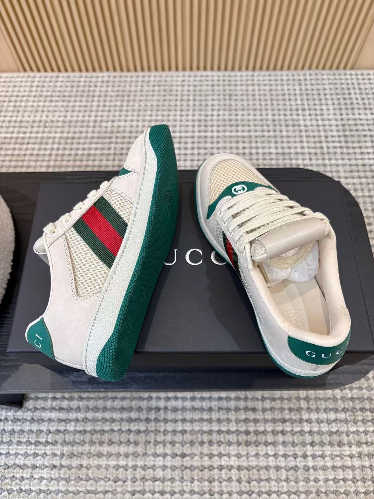 Gucci 2026 Screener Sneaker White Green Red Mesh Leather