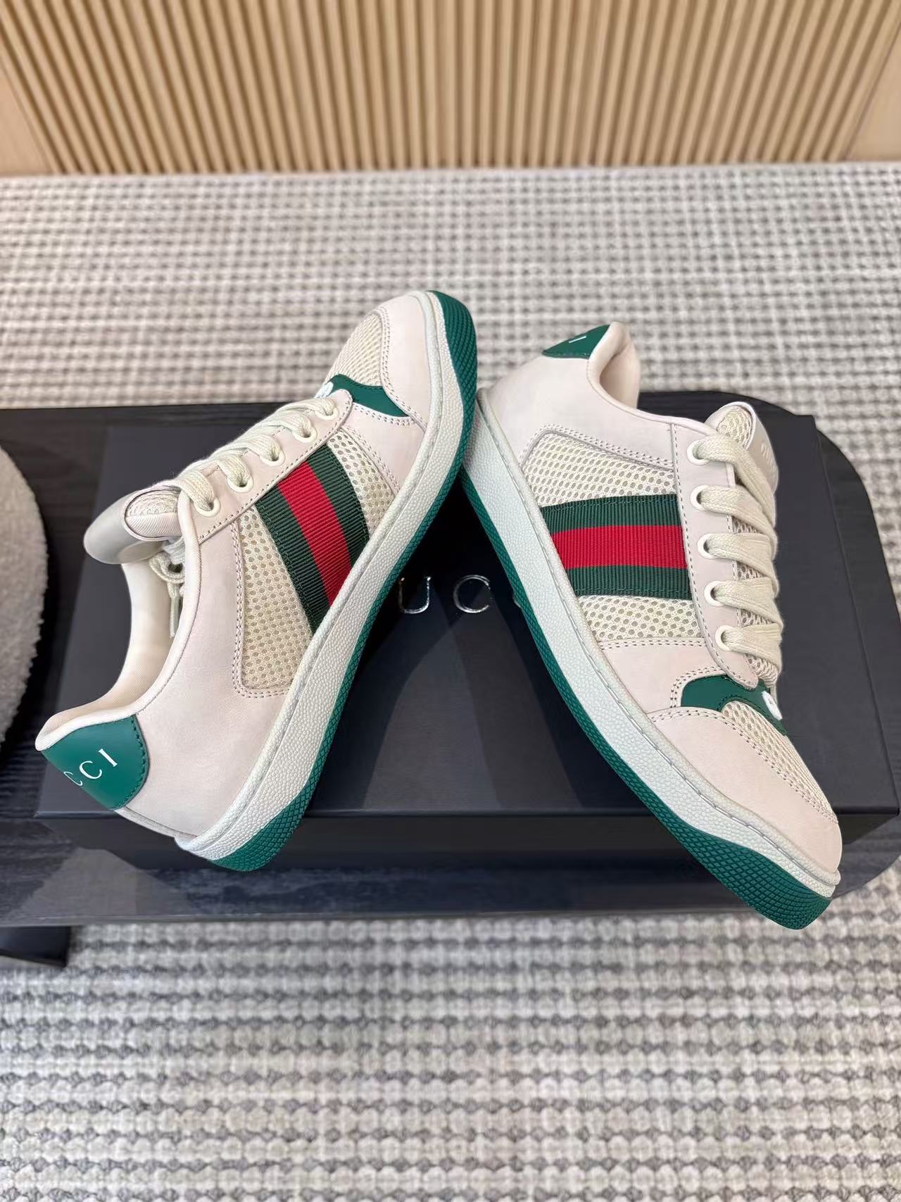 Gucci 2026 Screener Sneaker White Green Red Mesh Leather