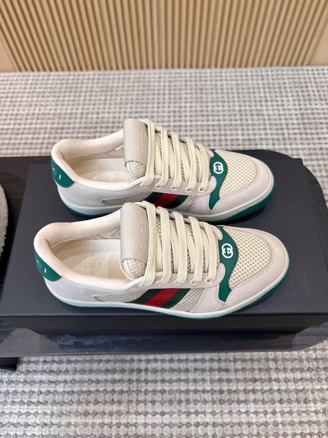 Gucci 2026 Screener Sneaker White Green Red Mesh Leather