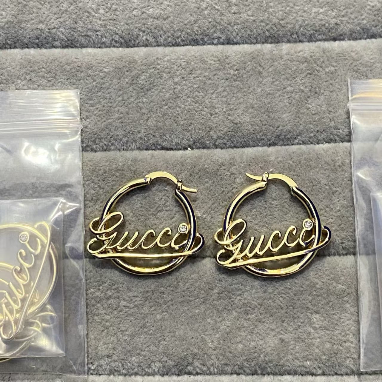 Gucci Script Hoop Gold Earrings