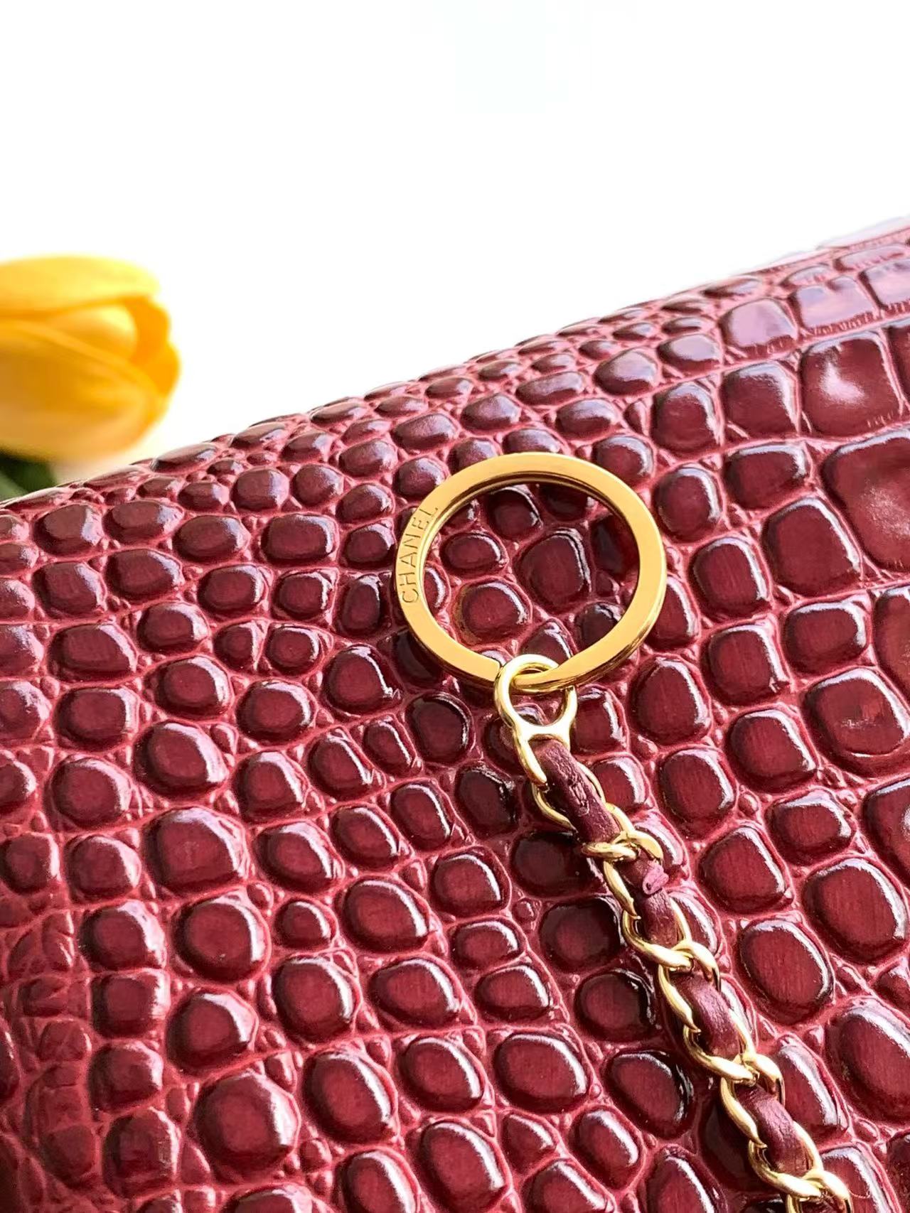 Chane 2026 Crocodile-embossed 40cm Bag Red Cowhide