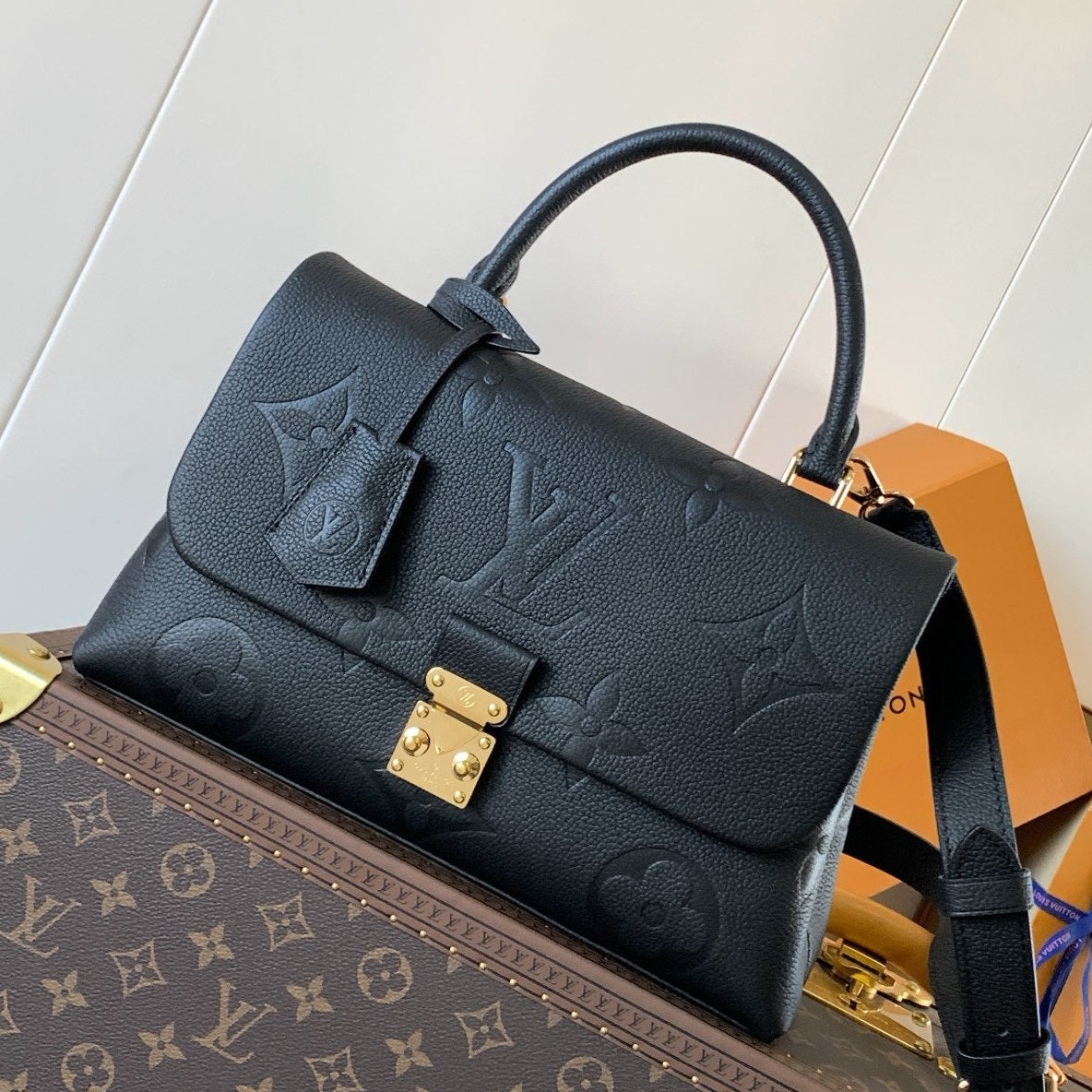 LV 2026 Madeleine Bag 30cm Black Gold Monogram Empreinte Embossed Leather