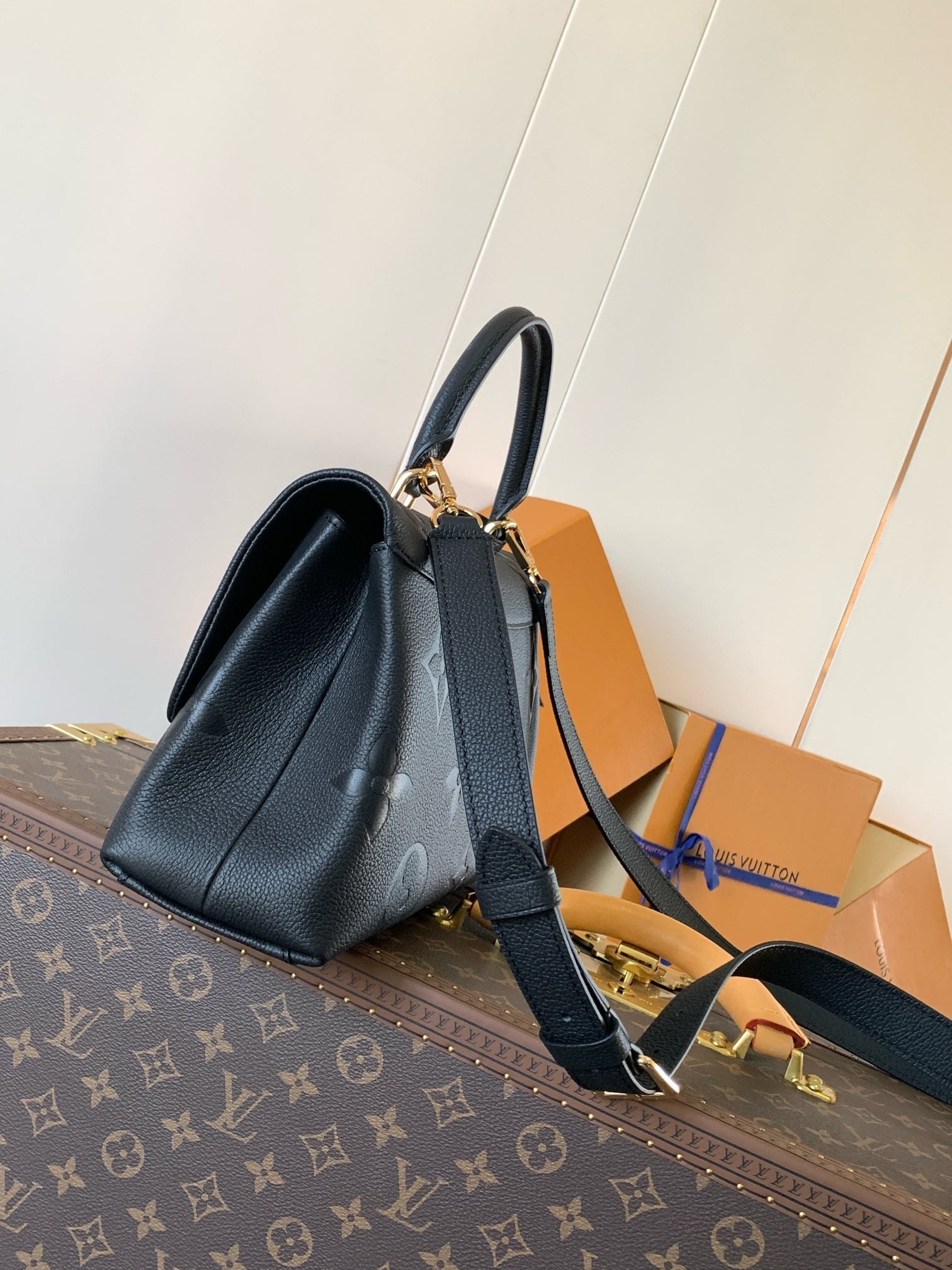 LV 2026 Madeleine Bag 30cm Black Gold Monogram Empreinte Embossed Leather