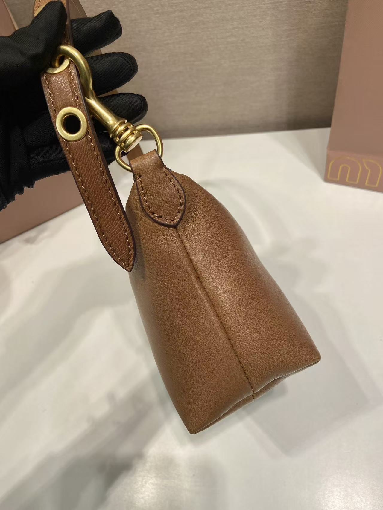 Miumiu 2026 Shoulder Bag 18.5cm Brown Nappa Leather
