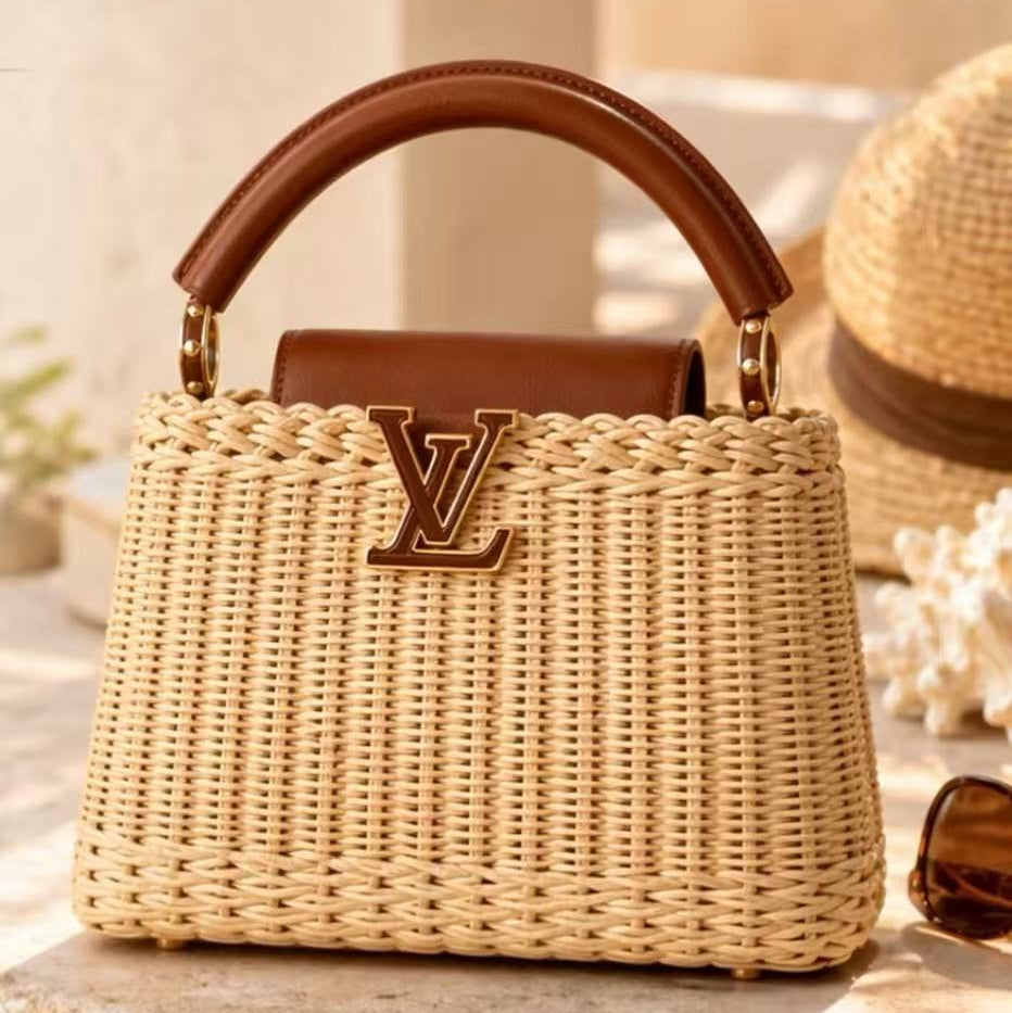 Louis Vuitton 2026 Capucines BB Bag Beige Brown Raffia Leather