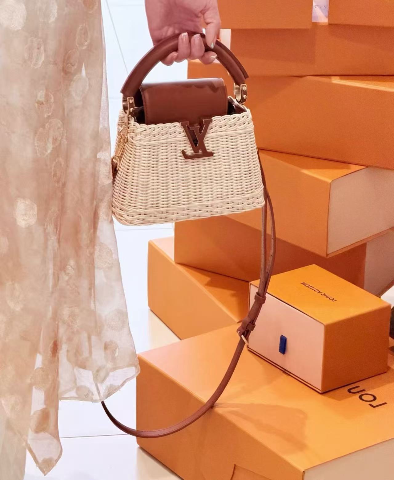 Louis Vuitton 2026 Capucines BB Bag Beige Brown Raffia Leather