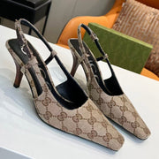 Gucci 2026 Slingback Pump 75mm Brown Canvas Leather