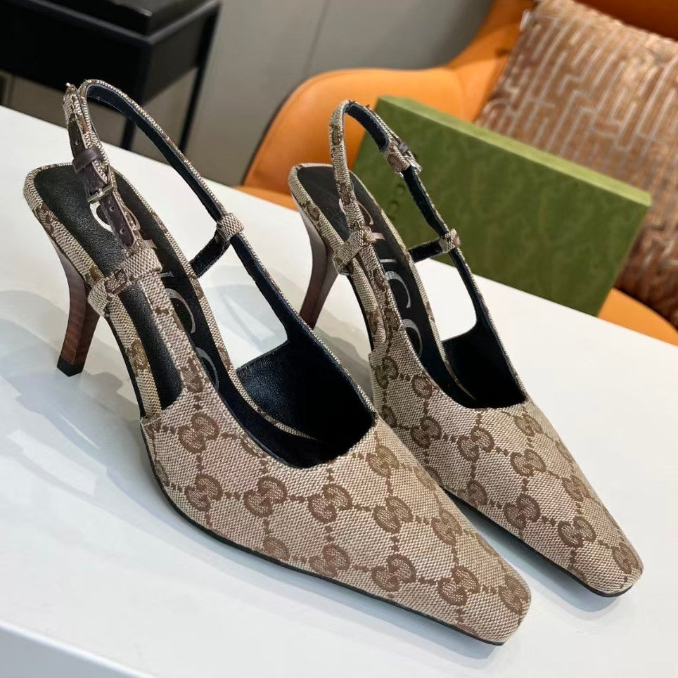Gucci 2026 Slingback Pump 75mm Brown Canvas Leather