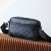 Louis Vuitton 2026 Alpha Messenger Bag 18.5cm Black Grey Monogram Eclipse Canvas