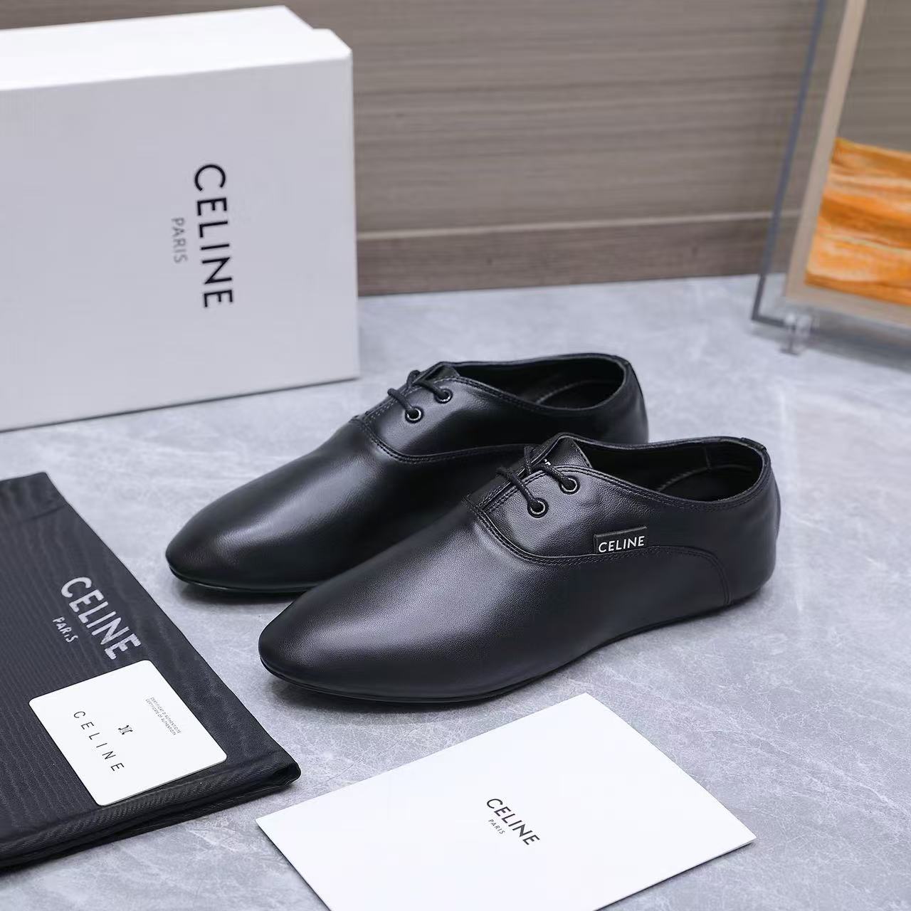 Celine 2026 Ballet Lace-Up Shoe Black and White Lambskin 628591