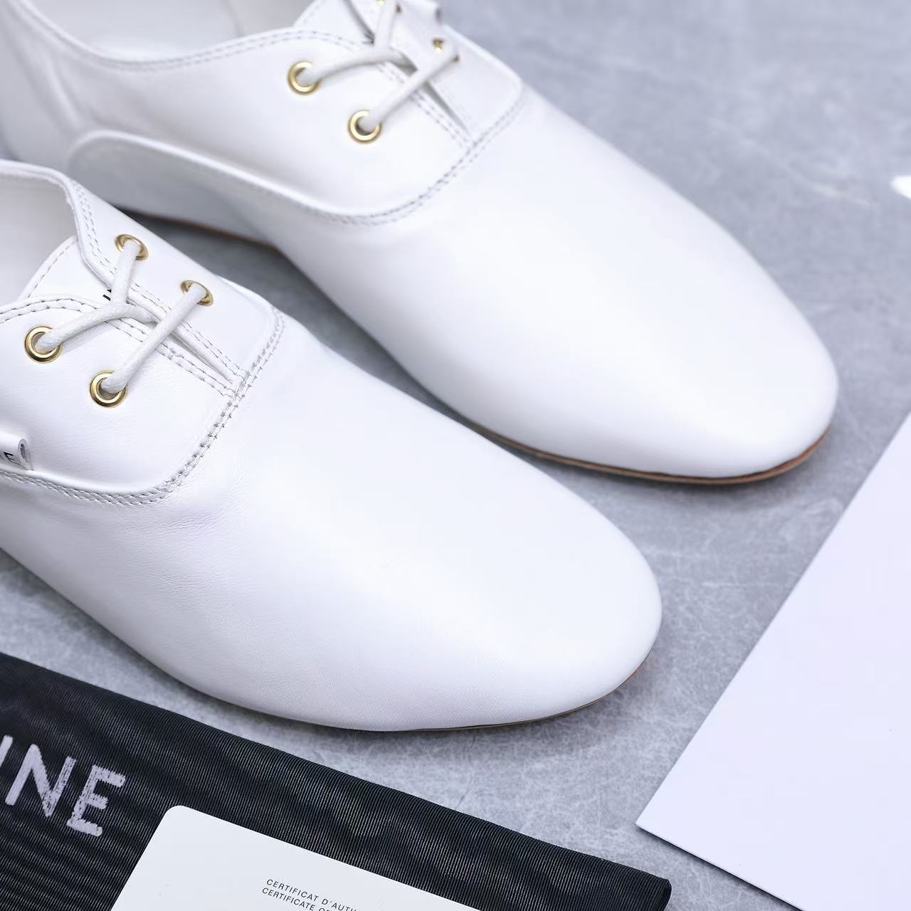 Celine 2026 Ballet Lace-Up Shoe Black and White Lambskin 628591