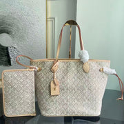 Louis Vuitton 2026 Neverfull MM Bag 31cm Beige White Canvas Leather