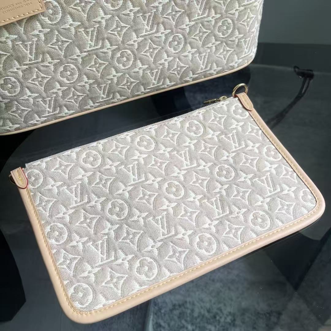 Louis Vuitton 2026 Neverfull MM Bag 31cm Beige White Canvas Leather