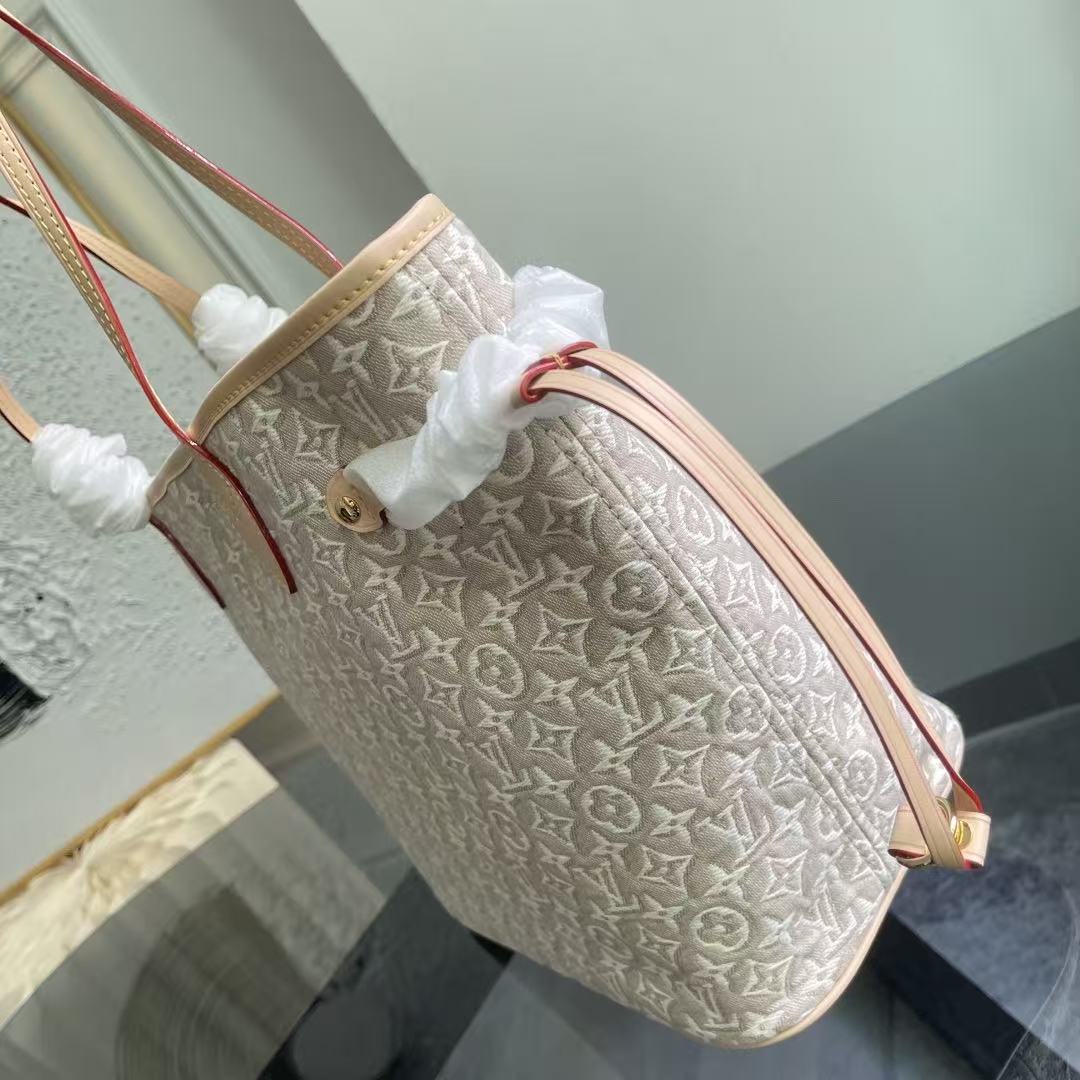 Louis Vuitton 2026 Neverfull MM Bag 31cm Beige White Canvas Leather