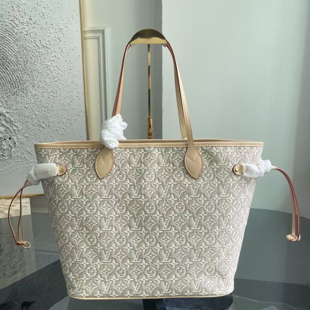 Louis Vuitton 2026 Neverfull MM Bag 31cm Beige White Canvas Leather