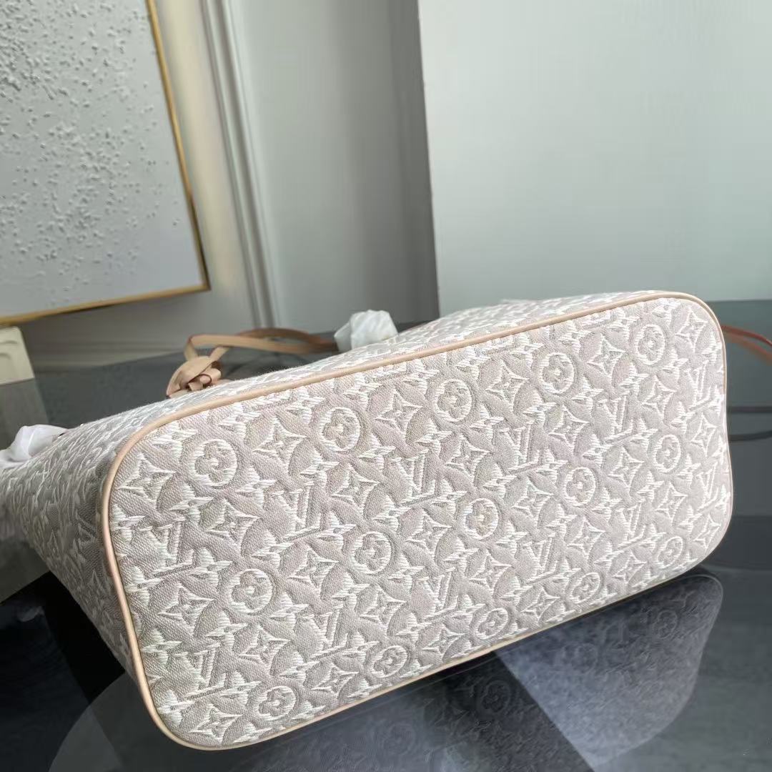 Louis Vuitton 2026 Neverfull MM Bag 31cm Beige White Canvas Leather