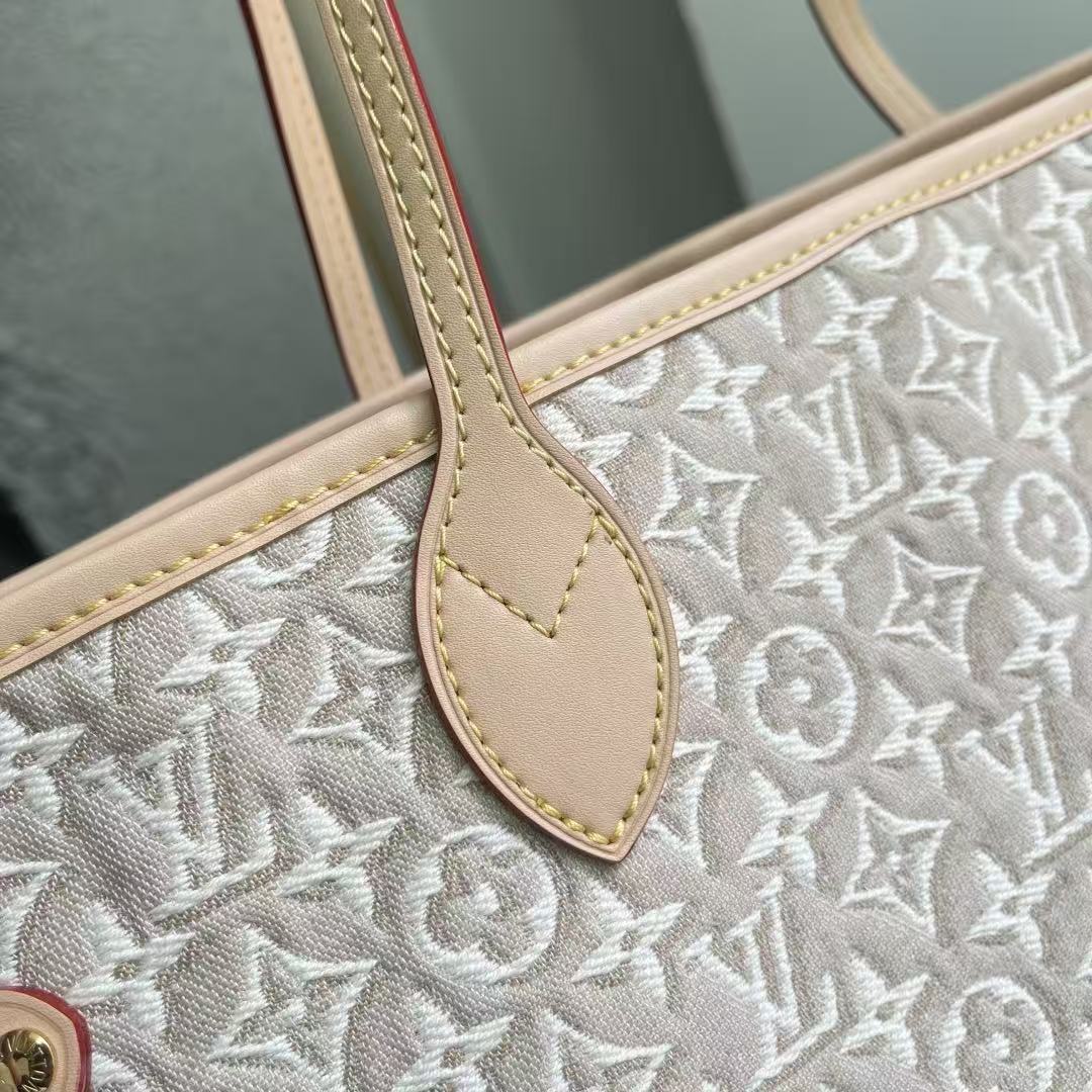 Louis Vuitton 2026 Neverfull MM Bag 31cm Beige White Canvas Leather