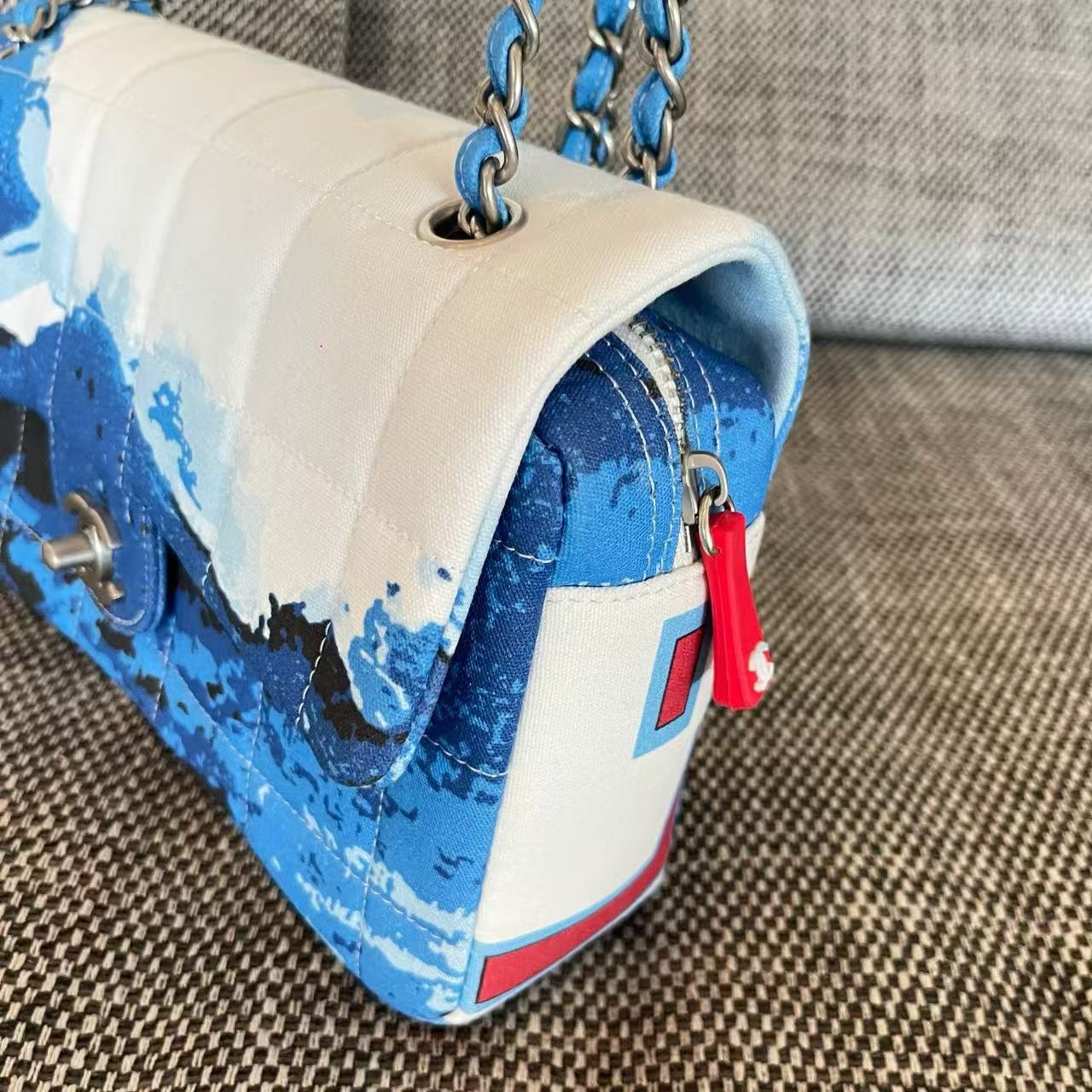 Chanel 2026 Surf Bag 25cm Blue White Canvas