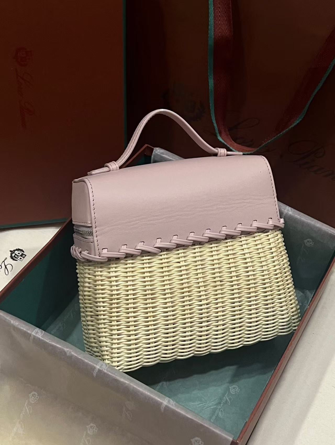 Loro Piana 2026 Extra Pocket L19 Bag Beige Pink Rattan Leather