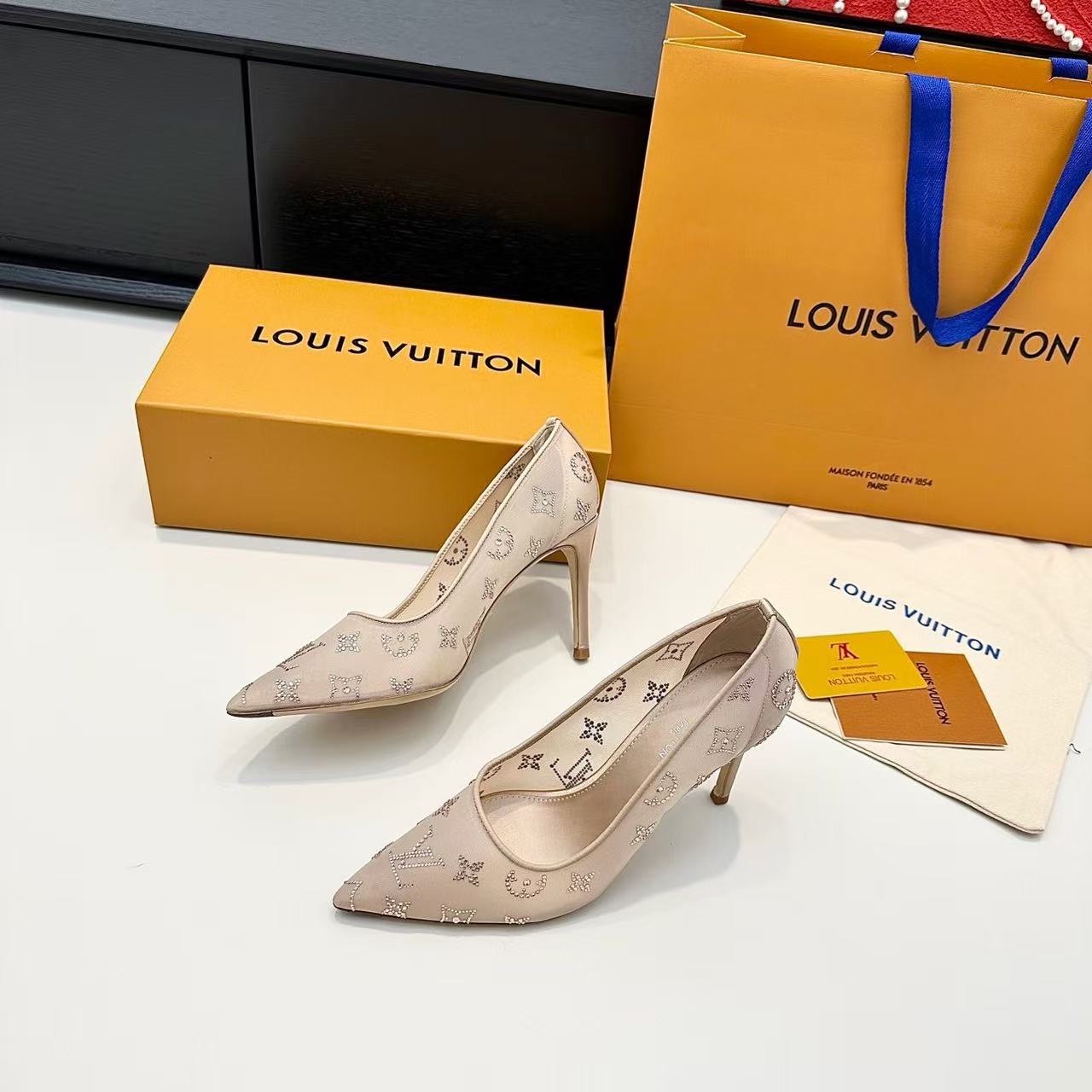 Louis Vuitton 2026 Gala Pump 95mm Beige Mesh Leather
