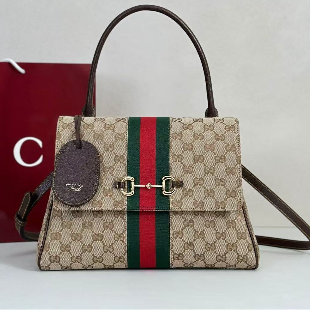 Gucci 2026 Paparazzo Bag 32cm Beige Red Green Canvas