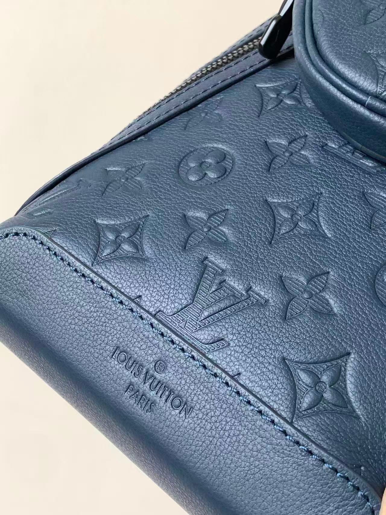 Louis Vuitton 2026 Duo Slingbag Navy Blue Monogram Shadow Embossed Calf Leather