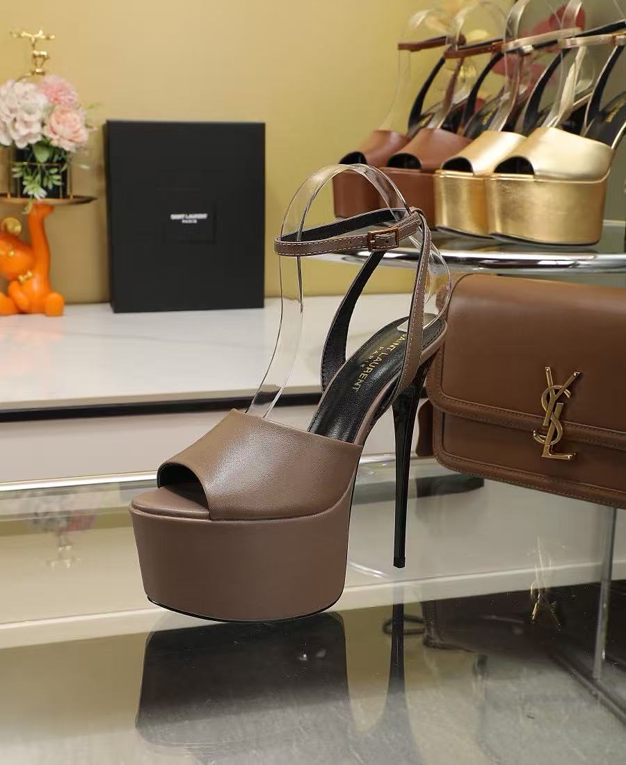 YSL 2026 High-heelded Sandal 150mm Brown Sheepskin