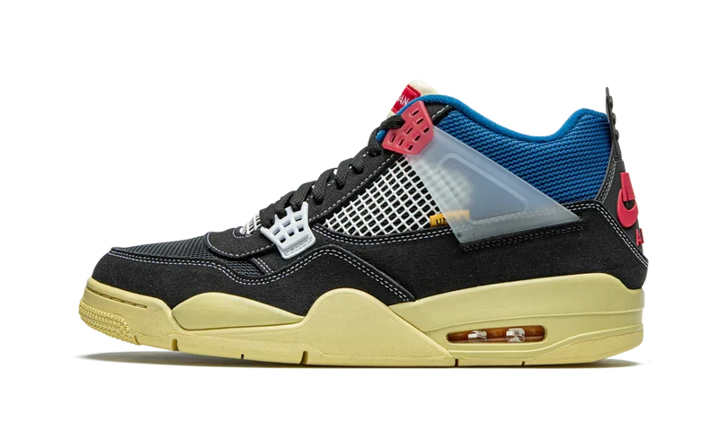 Nike Air Jordan 4 Retro Black Yellow Blue Mesh Suede