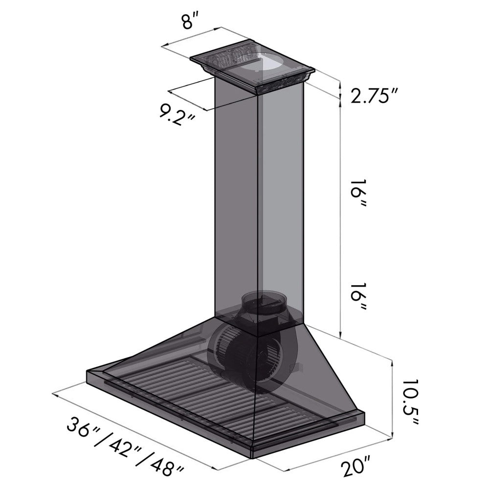ZLINE Wall Mount Range Hood in Stainless Steel with Built-in CrownSound® Bluetooth Speakers (KBCRN-BT)