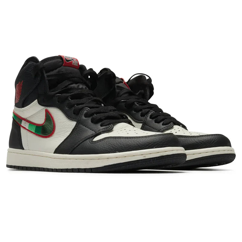 Nike Air Jordan 1 Retro Black White Green Logo Cowhide