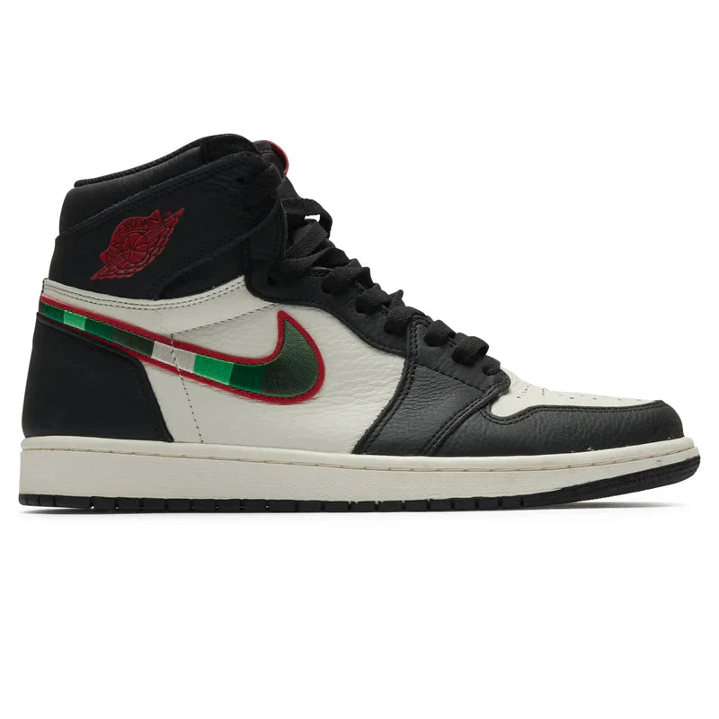 Nike Air Jordan 1 Retro Black White Green Logo Cowhide