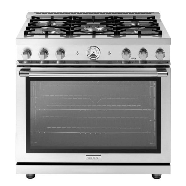 Superiore RL361GPS_S_  LA CUCINA 36” Panorama Stainless Steel Gas Range with 5 Burners and Convection Oven
