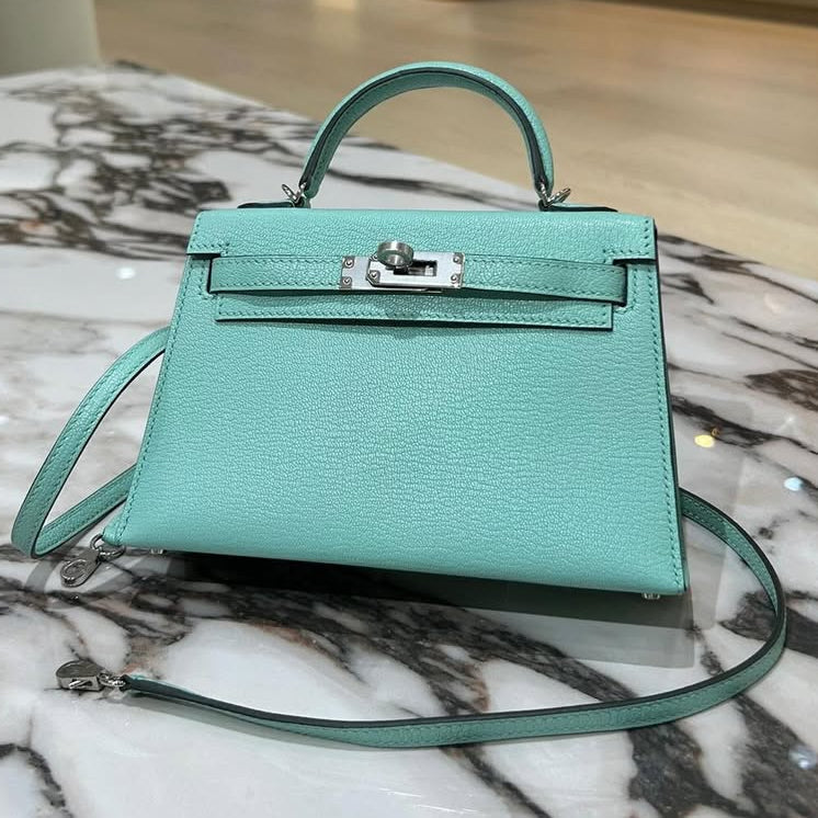 Hermes 2026 Mini Kelly Bag 20cm Light Turquoise Epsom Leather