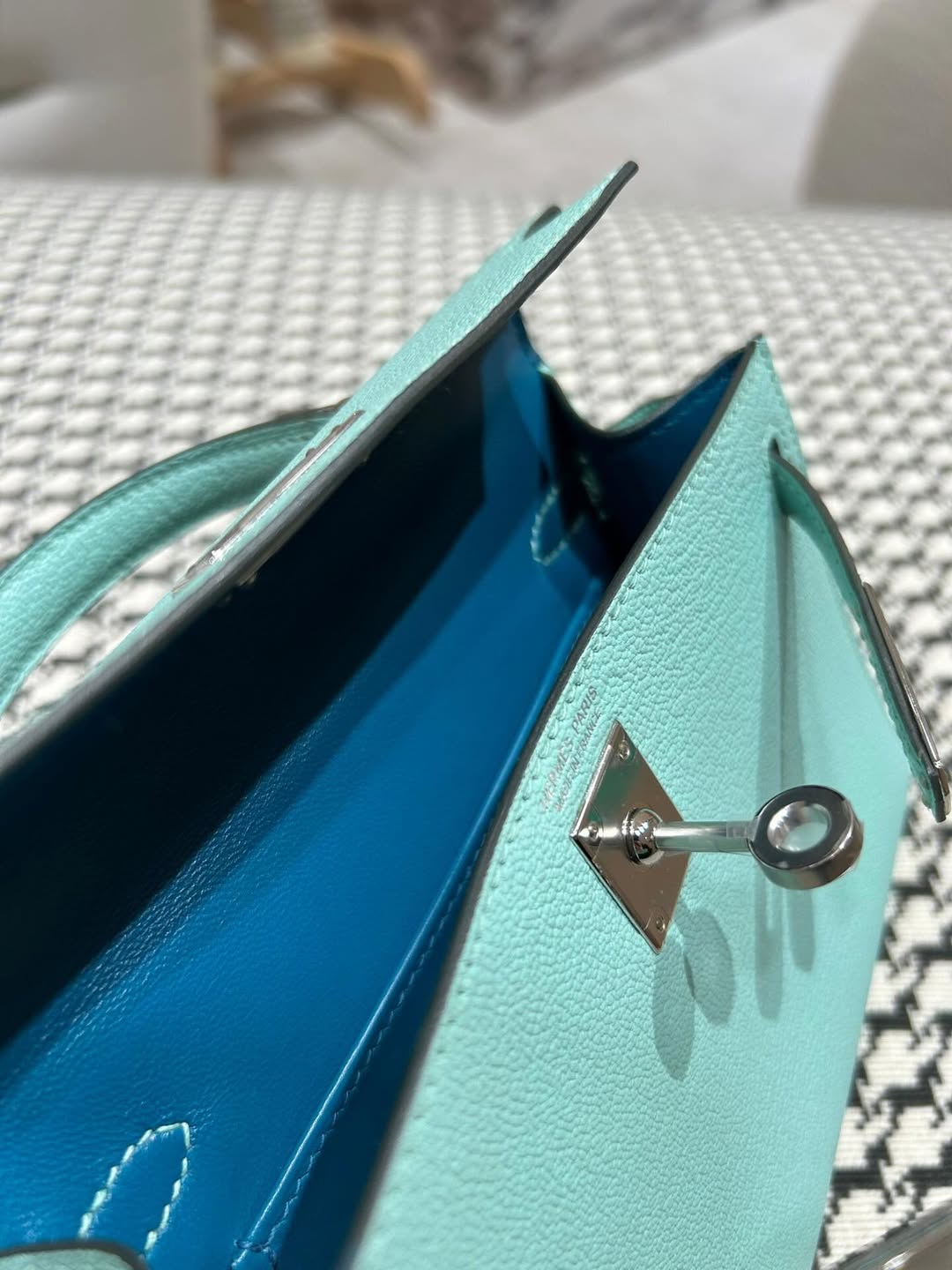 Hermes 2026 Mini Kelly Bag 20cm Light Turquoise Epsom Leather