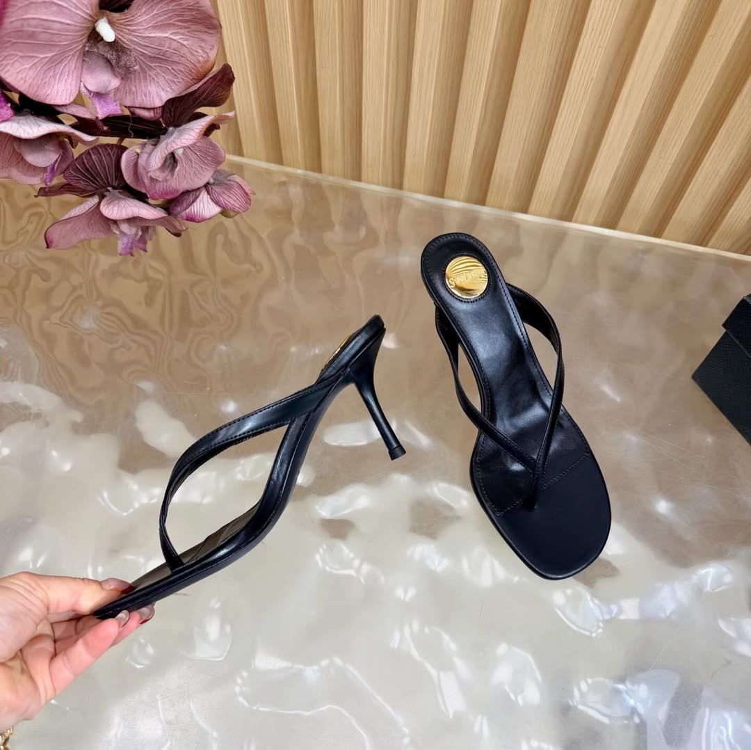 YSL 2026 Thong Sandal 75mm Black Lambskin