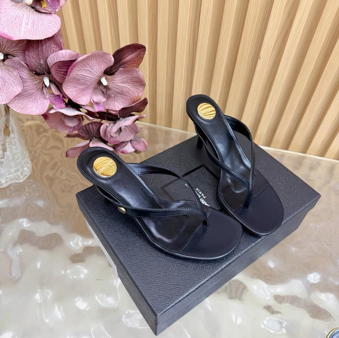 YSL 2026 Thong Sandal 75mm Black Lambskin