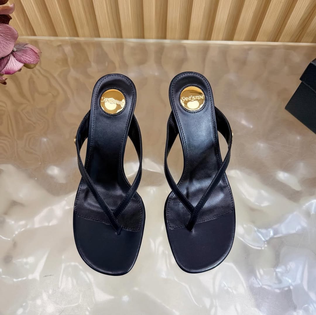 YSL 2026 Thong Sandal 75mm Black Lambskin