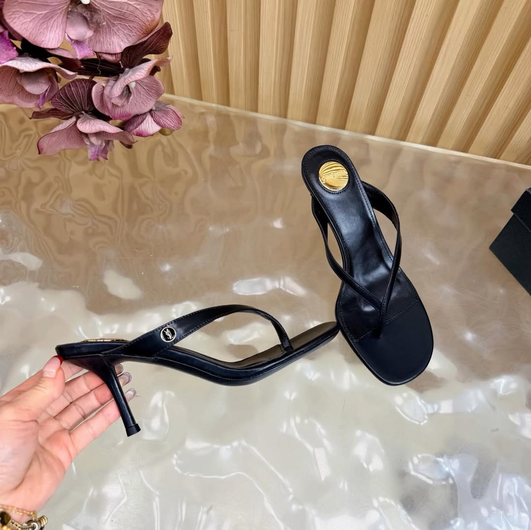 YSL 2026 Thong Sandal 75mm Black Lambskin