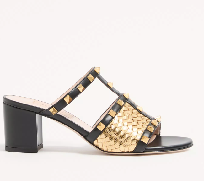 VT 2025 60mm Rockstud Intreccio Metallic Nappa Leather Slide Sandals