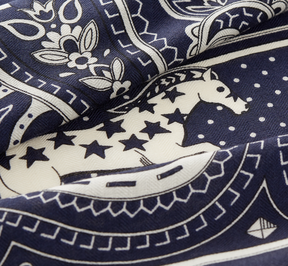 Hermès Cheval de Coeur Bandana Scarf Blue 140 In Cashmere And Silk