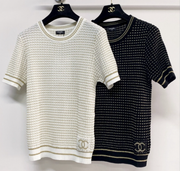 Chanel 2026  Short-Sleeve Shirt Cream and Navy Blue Tencel Nylon