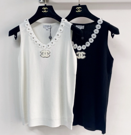 Chanel 2026  Flower Shirt White and Black Polyester Viscose