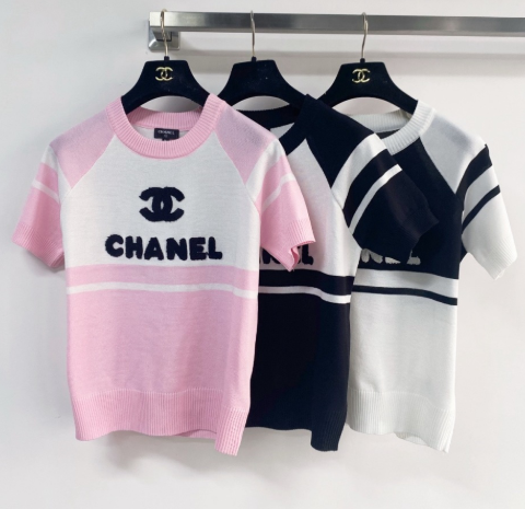 Chanel 2026  Short-Sleeve Shirt Pink Black White Wool Cashmere