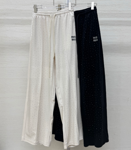 Miumiu 2026 Pants with Rhinestone Embroidery Silk Viscose 356809