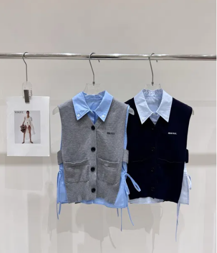 Miumiu 2026 V-neck Vest With Polo Collar Sleeveless Shirt Two-piece Set 356464