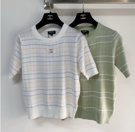 Chanel 2026 Short-sleeved T-shirt Green White Cashmere Wool 149440