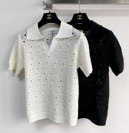 Chanel 2026 Crochet Knit Polo Shirt Wool 166778