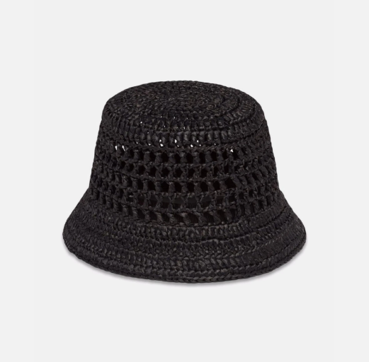 Prada Raffia Woven Black Bucket Hat