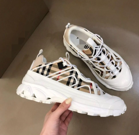 Burberry Chunky Men's Sneakers in Beige and White Check Pattern