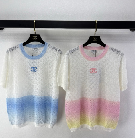 Chanel 2026 Gradient Color Hollowed-out Short Sleeve Tencel 395516